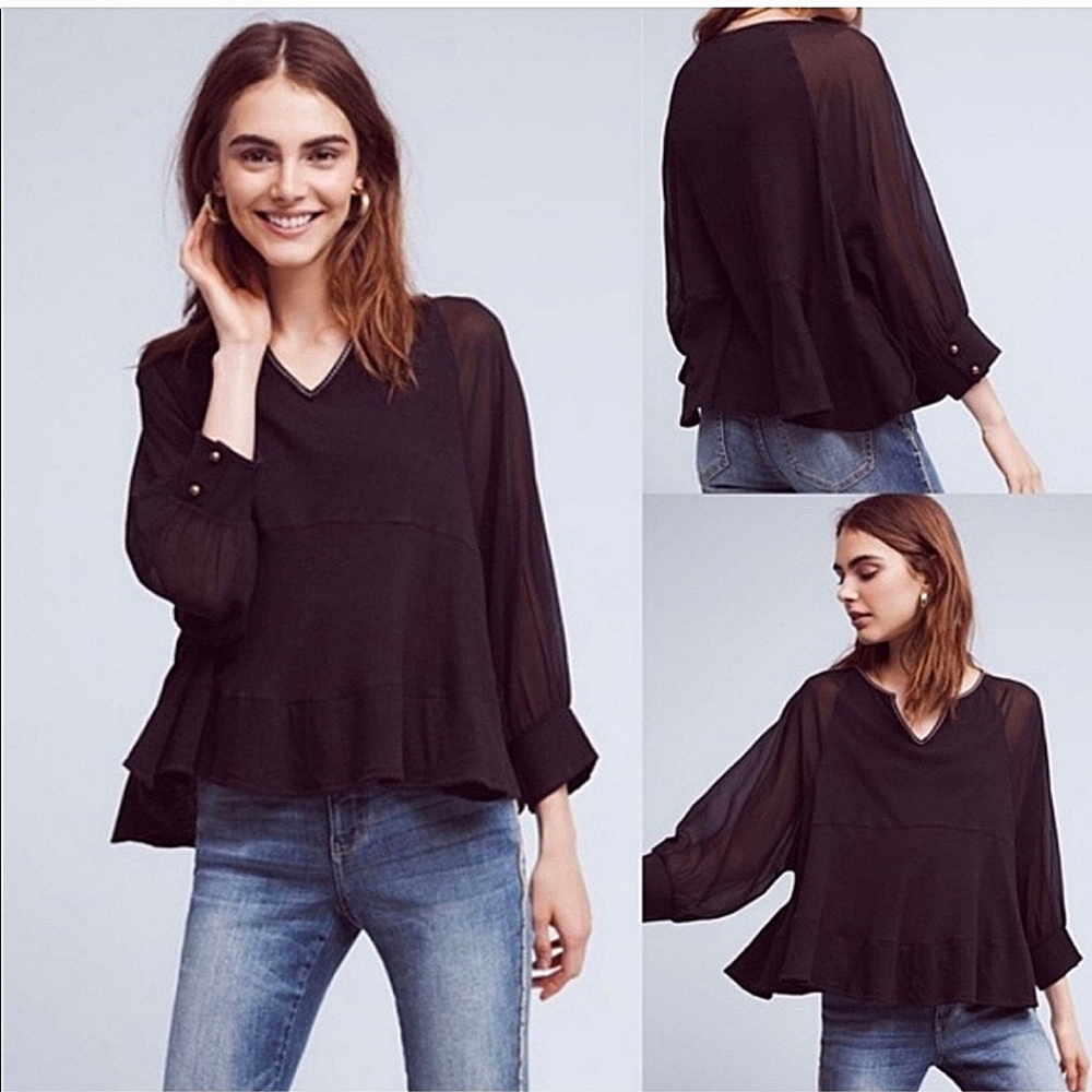 Anthropologie sheer sleeve Akemi kin black top